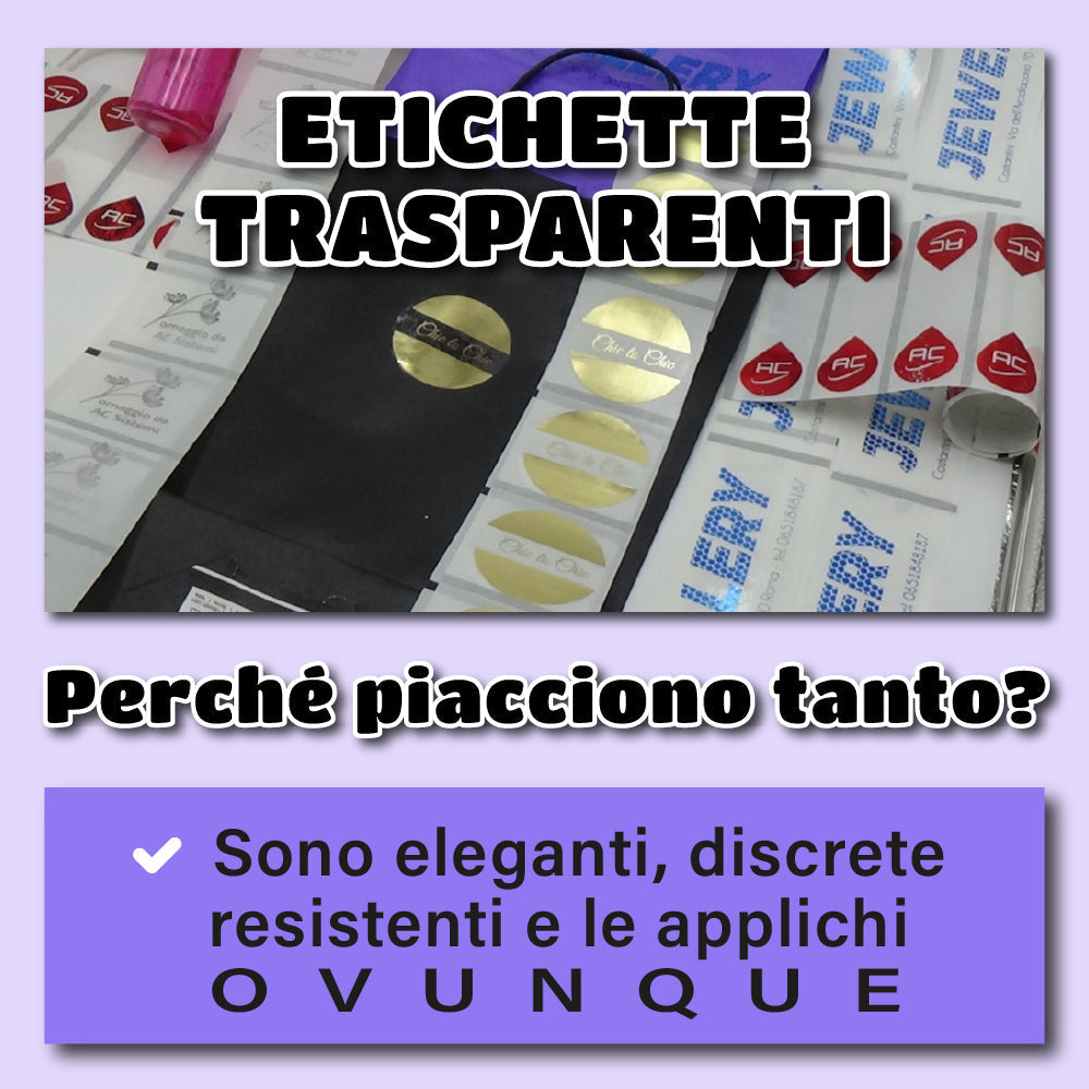 ETICHETTE TRASPARENTI IN POLIPROPILENE PER STAMPANTI A TRASFERIMENTO TERMICO