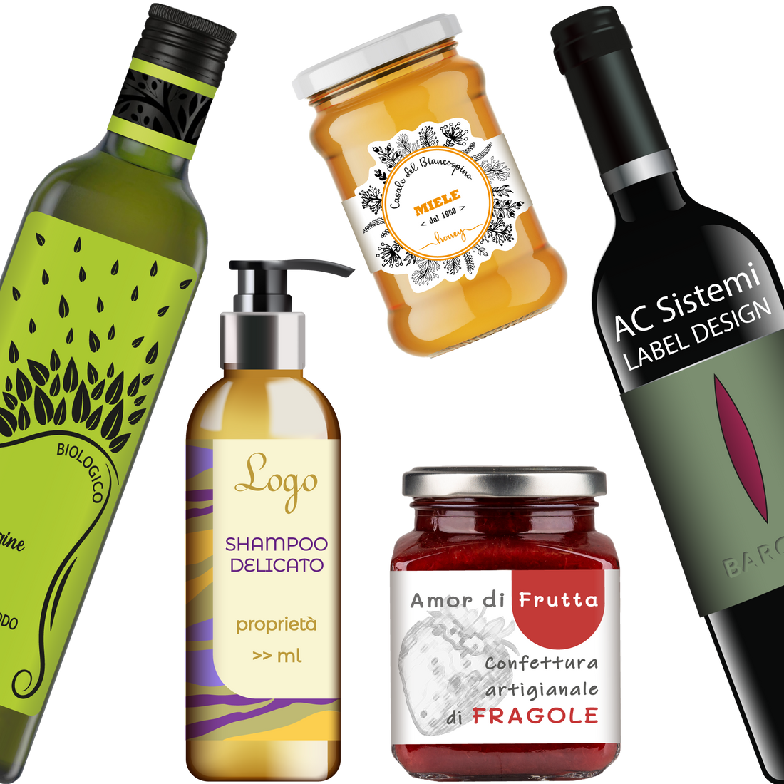realizzazione grafica etichette per prodotti alimentari in bottiglia e in barattolo