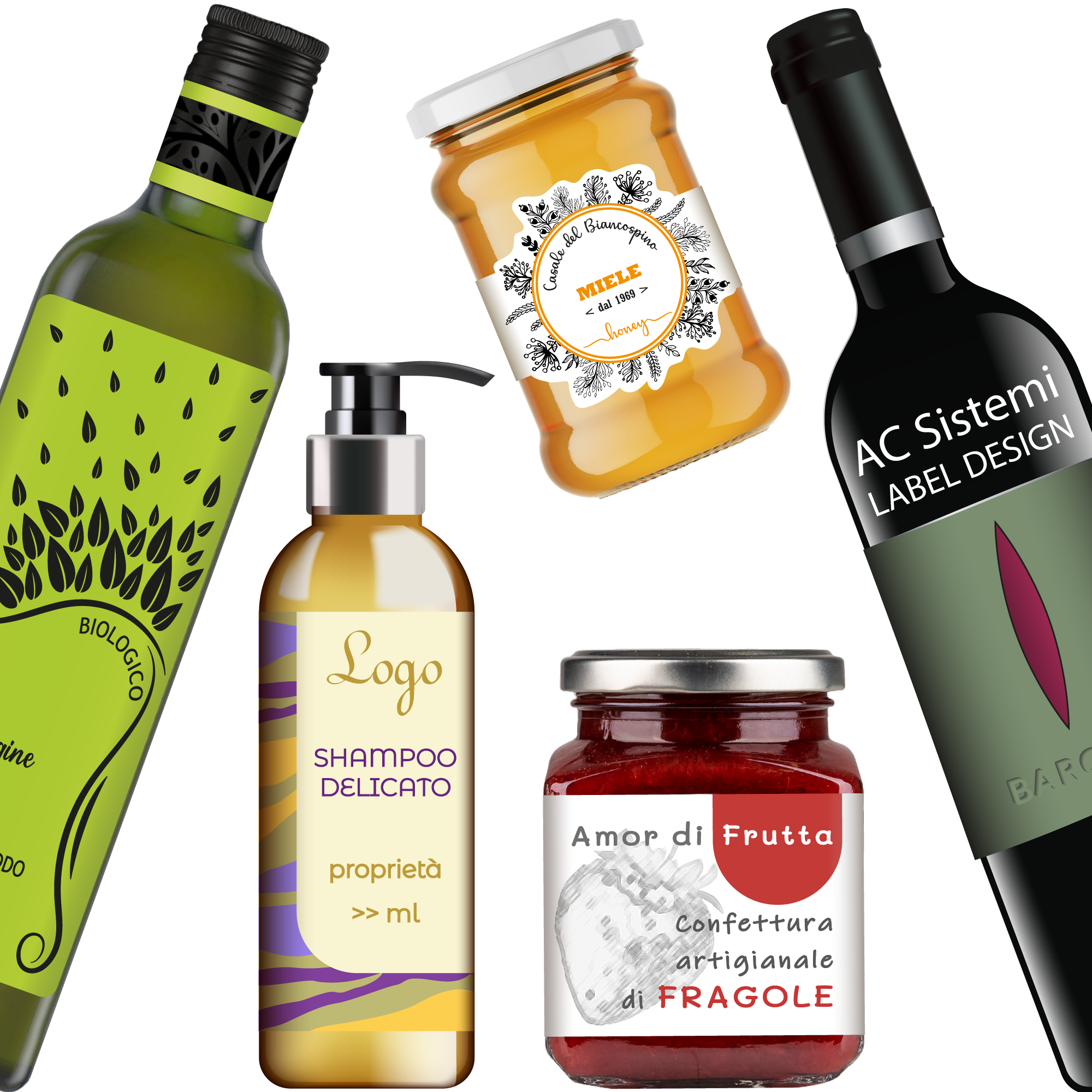 realizzazione grafica etichette per prodotti alimentari in bottiglia e in barattolo