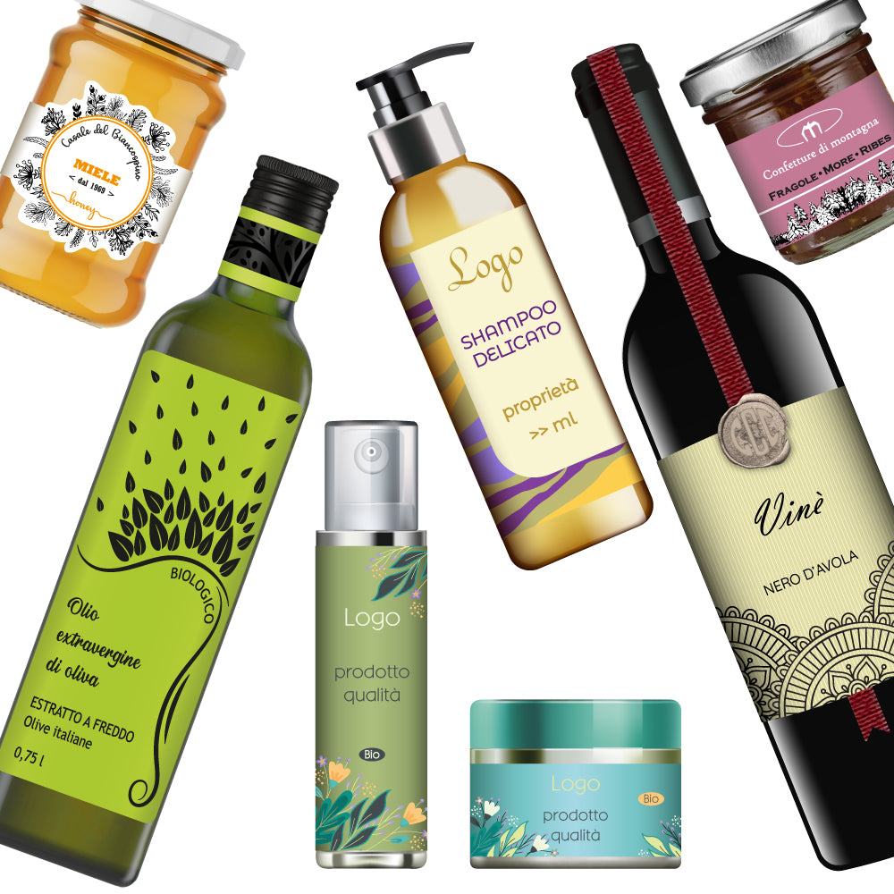 modelli di etichette da stampare per prodotti alimentari e cosmetici