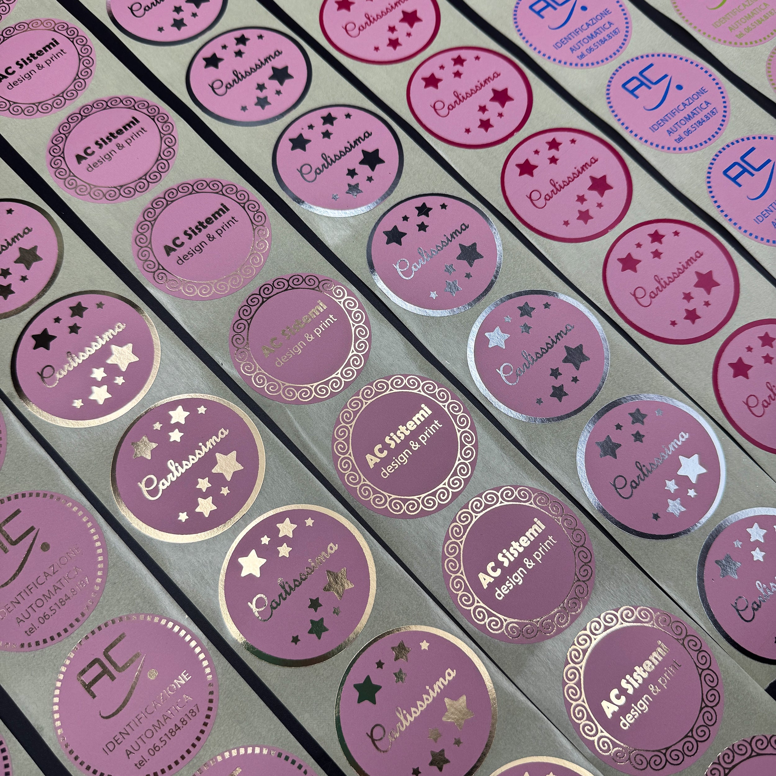 BOLLINO ADESIVO ROSA IN CARTA TERMICA PROTETTA 50 MM