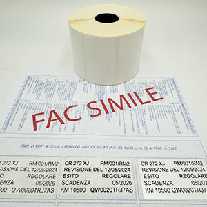 ETICHETTE PER REVISIONI AUTO IN POLIPROPILENE 64 X 34 MM E RIBBON RESINA PER IL TRASFERIMENTO TERMICO
