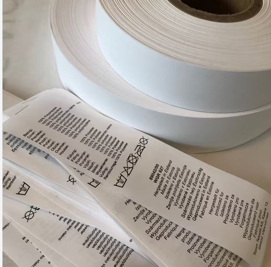 BOBINA IN RASO BIANCO PER ETICHETTE COMPOSIZIONE ABBIGLIAMENTO MM 25 X 80 MT