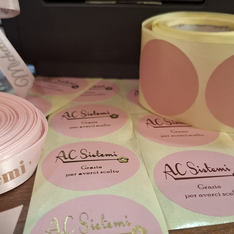 BOLLINO ADESIVO ROSA IN CARTA TERMICA PROTETTA 50 MM