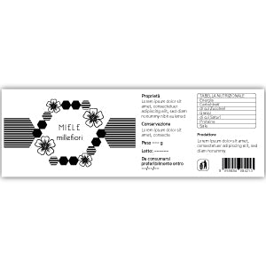 REALIZZAZIONE GRAFICA ETICHETTA TRASPARENTE PER MIELE: ESAGONO FIORITO