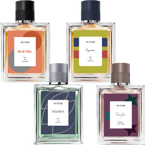 REALIZZAZIONE GRAFICA ETICHETTA A COLORI PER PROFUMI IN BOTTIGLIA