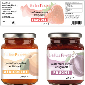 REALIZZAZIONE GRAFICA ETICHETTA PER CONFETTURE: FRUTTA TONO SU TONO